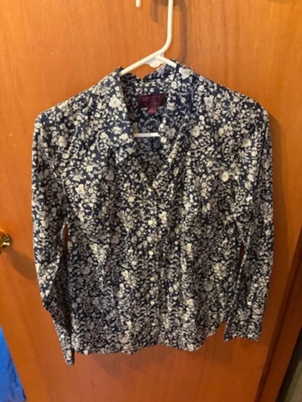 J crew womens size 8 Liberty London Long Sleeve Navy White Floral Shirt Art